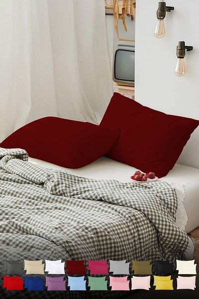 TeksNil Home |   Plain Cotton 2-Piece Claret Red Pillowcase |   50 X 70 cm with Cover |