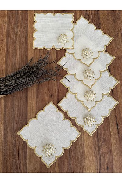 NURHAN HOME COLLECTION 6 Pearls Cocktail Presentation Napkins
