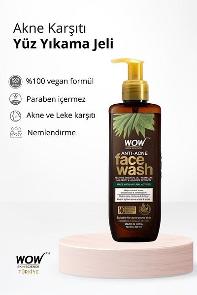 WOW Skin Science Anti-Acne Face Wash Gel 97.88% Natural Ingredient Oil-Free Paraben Sulfate Silicone and Colorless