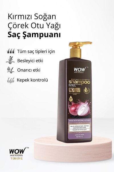WOW Skin Science 93% Natural Ingredient Red Onion Shampoo - Black Cumin Oil Spill Control 1l