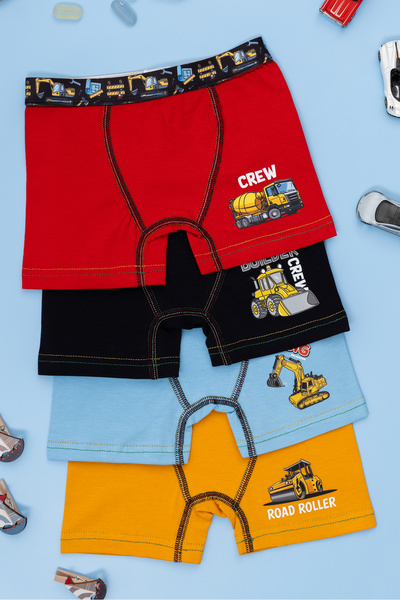 MAN&TO Children's Boxer Shorts with Construction Vehicle Figures, Pack of 4 –...