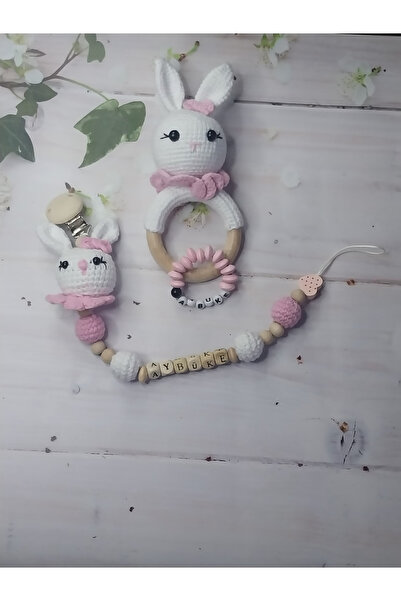 Emzikzinciri Baby happiness amigurumi tavsan cingirakli diskasiyici özel isim...