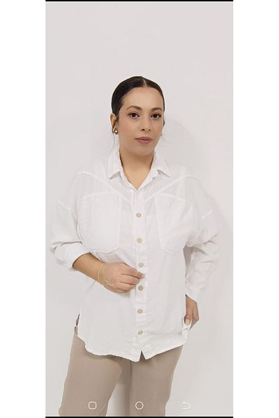 AKŞEN GİYİM Jachetă/cămașă autentică pentru femei, mărime mare, 100% bumbac, țesătură de in, grosime medie, buzunare duble mari