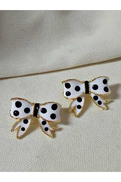 mos&more White Enamel Bow Polka Dot Earrings
