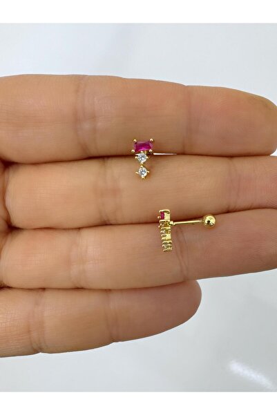 Arescollection 1 adet bordo zirkon taşlı helix tragus flat lobe uyumlu piercing