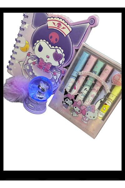 Happystore 6-Piece Phosphorescent Kuromi Notebook Pen Globe Set - 3-Piece Cool Set