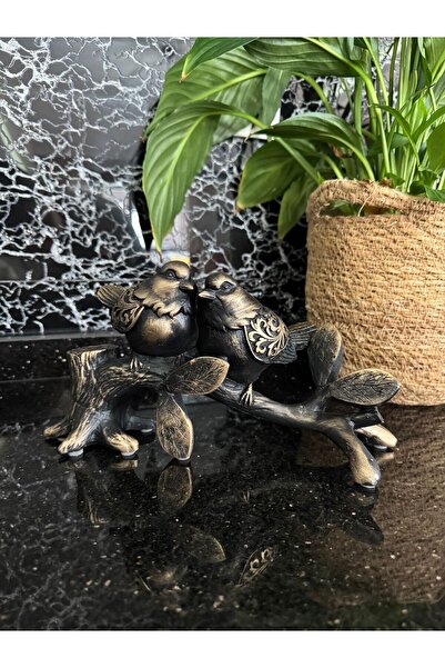 MGS COLLECTION Dekoratif Dalda Kuş Biblo Siyah Takım