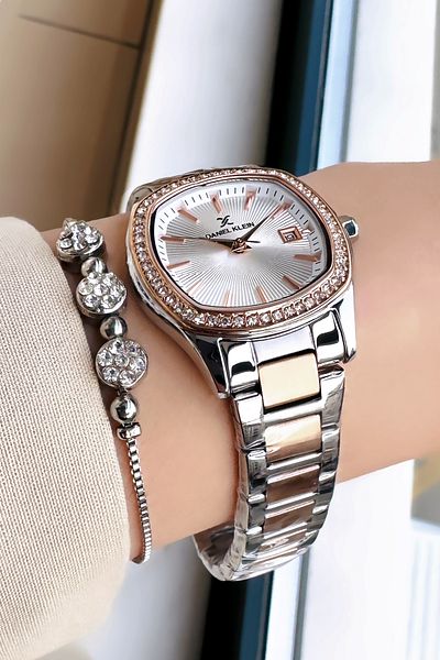 Daniel Klein New Season Waterproof Women's Wristwatch - Rose Silver with Steel Band Gift Bracelet Dkby2028C5