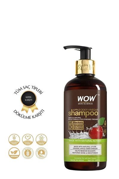 WOW Skin Science Apple Cider Vinegar Shampoo - 100% Pure, Ecocert Certified, Dandruff and Flaking 300ml