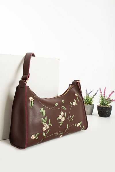 Qulaccia Women's Burgundy Embroidered Elegant Stylish Soft a Quality Shoulder Bag