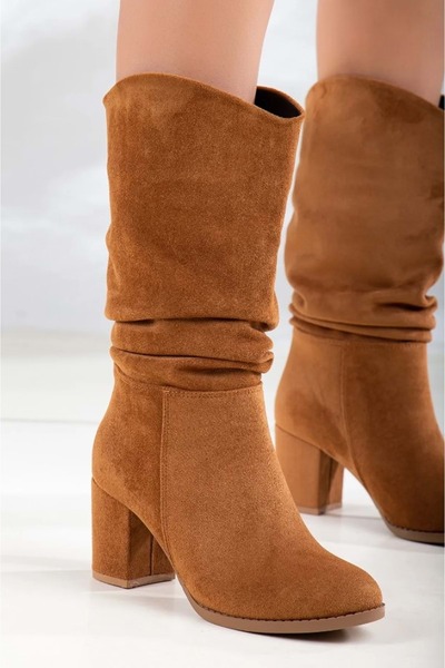 Kids Club Shoes Feles Suni Deri Büzgülü Kadın Çizme TABA