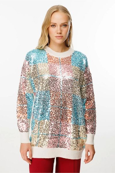 Ghisa Ecru Color Sequined Knitted Tunic