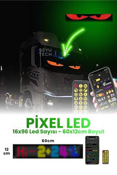 Genel Markalar Pixel Led Panel 12×60cm Ekran Animasyon Yazı Telefondan Kontro...
