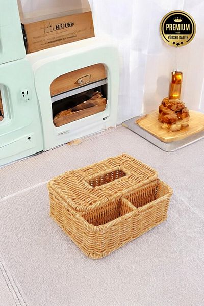 NEWNOW Плетена поставка за салфетки, 2 отделения, 24 X 16 X 9 см