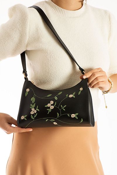 Qulaccia Women's Black Embroidered Elegant Stylish Soft a Quality Shoulder Bag