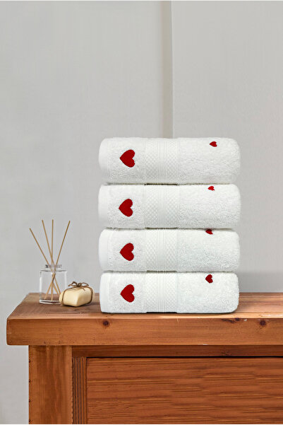 Ellaline Luv 4-Piece Towel Set 100% Cotton Certified, Heart Embroidered Hand Face Kitchen Towel 50X80Cm Model5