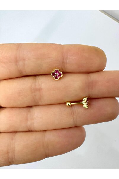 Arescollection 1 adet bordo zirkon taşlı yonca helix tragus flat lobe uyumlu ...