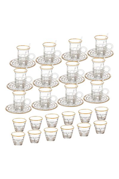 Dania 48 Pieces Gold Stoned Glass Tea and Coffee Set for 12 Persons