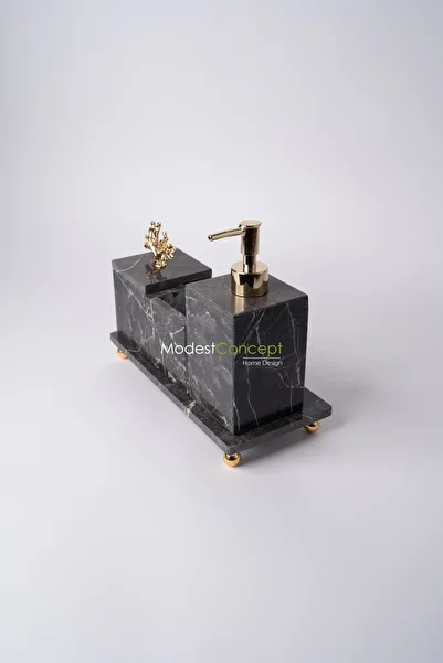 Modestmar 3-Piece Black Marble Bathroom Set - Gold Coral Accessories