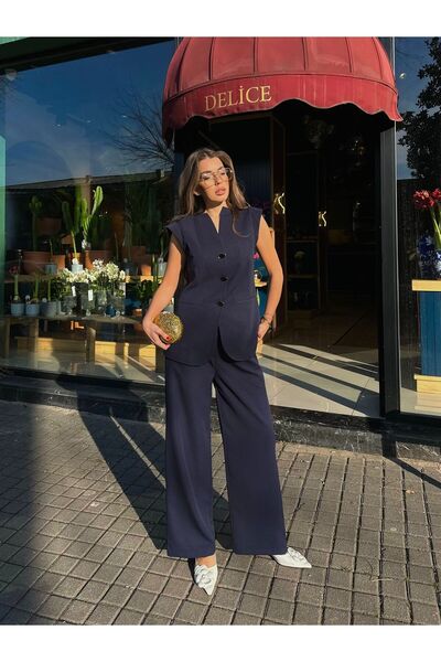 AÈC PRIVÈ Set vestă și pantaloni pentru femei aurii - cu nasturi, model 777