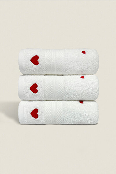 Ellaline Luv 3-Piece Towel Set 100% Cotton Certified, Heart Embroidered Hand Face Kitchen Towel 50X80Cm Model2