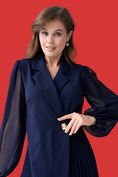 Moda Amore Black Pleated Double Fabric Jacket - Modern and Stylish Design 017
