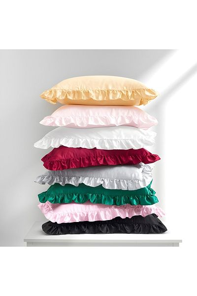 METİNEV Cotton Satin Colorful Ruffled Queen Pillow Case