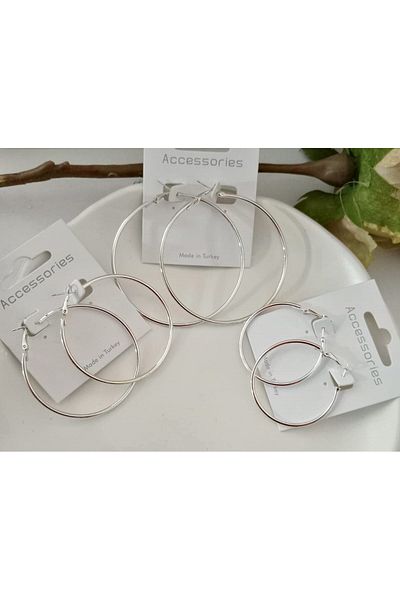 mos&more Silver 4Cm-5Cm-6Cm 3 Pairs Hoop Women's Earrings