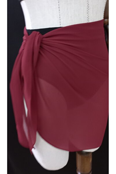 Qrsln Burgundy Daisy Chiffon Short Pareo