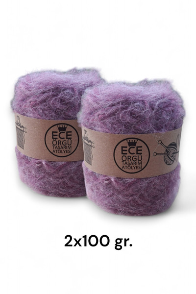 Ece Örgü Tasarım Atölyesi Mor Renkli, Bol Tüylü, Moher Yün Örgü Ipi (200 GR.)