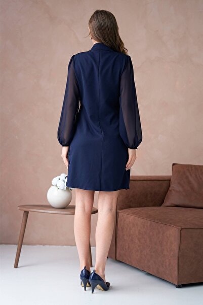 ZISHAN Ceket Yaka Düğme Detaylı Eteği Kolları Tül Piliseli Kadın Abiye Elbise 017