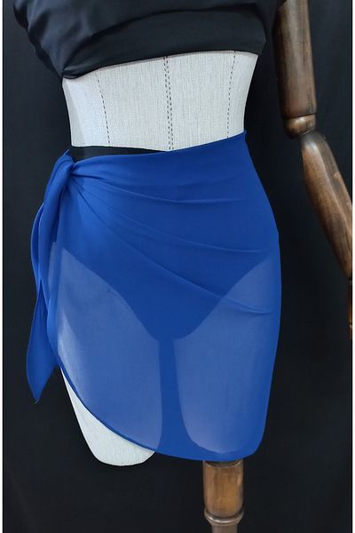 Qrsln Saks Blue Daisy Chiffon Short Pareo