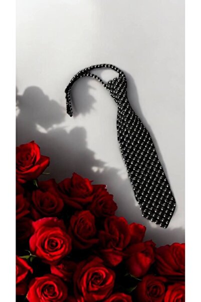 Handmade Siyah İnci Tasarımlı Kravat Kolye – Kadınlar İçin Zarif ve Modern Ak...