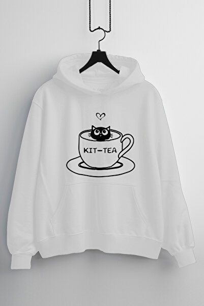 Zestia Унісекс худі, тварини, милий котик, принт, звичайний, білий колір, кап...