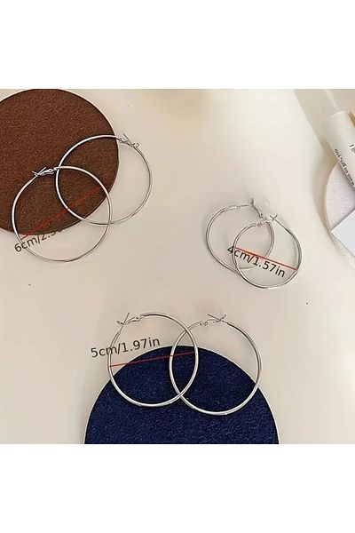 mos&more Gold 4Cm-5Cm-6Cm 3 Pairs Hoop Women's Earrings