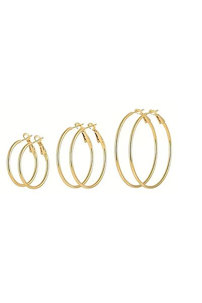 mos&more Gold 4Cm-5Cm-6Cm 3 Pairs Hoop Women's Earrings