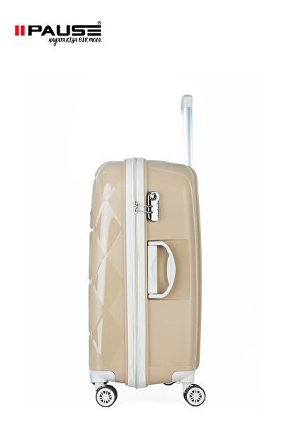 Pause GOLD BEJ POLİPROPİLEN ESNEK KIRILMAZ DAYANIKLI LÜKS KÜÇÜK BÜYÜK VE ORTA 3 LÜ VALİZ SETİ