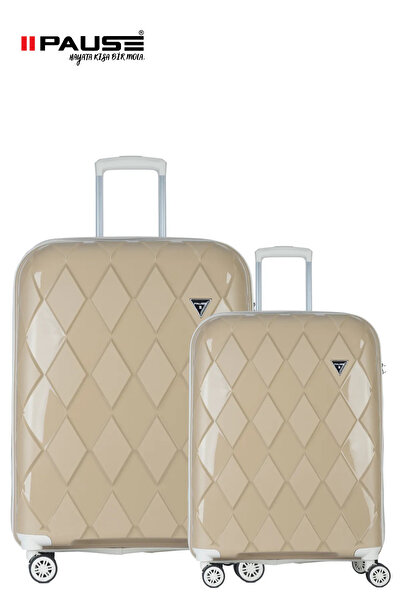 Pause GOLD BEJ POLİPROPİLEN ESNEK KIRILMAZ DAYANIKLI LÜKS KÜÇÜK VE BÜYÜK BOY 2'Lİ VALİZ SETİ