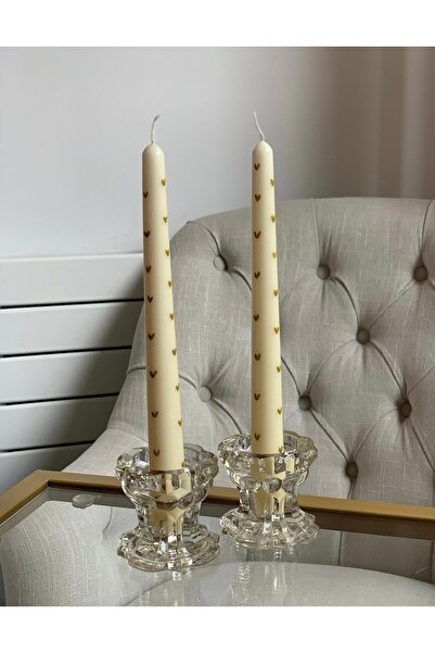 Hatice sakallı design 2'li Kalpli Şamdan Mumu Beyaz Gold Kalpli Mum