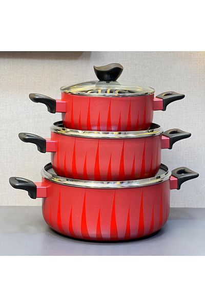 BAROLY 6 Piece Granite Cookware Set RED
