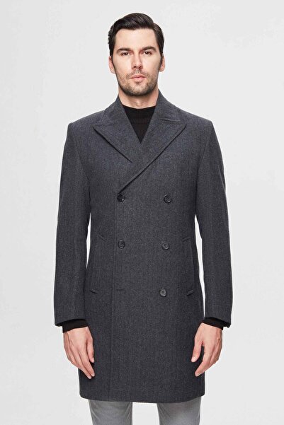 D'S Damat Ds Damat Regular Fit Antrasit Balıksırtı Kruvaze Palto