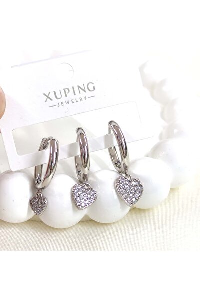Güler Yüzlü Silver Xuping 16 mm Stone Heart Combine Hoop Earrings White