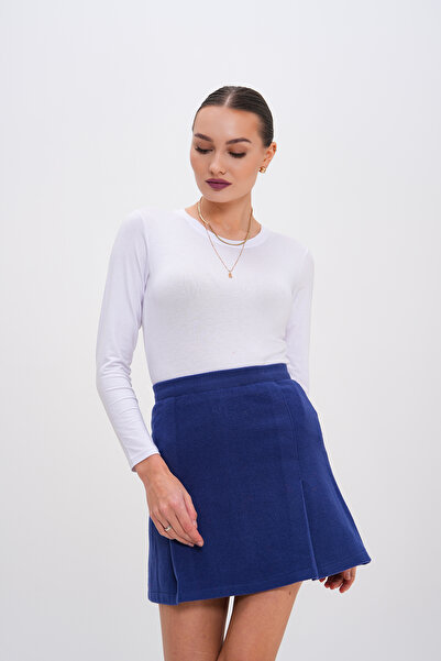 GigiTex Синій якісний кашемір міні-спідниця-дзвіночок, облягаючий крій, довжина 43 см, 8 кольорів, розміри 36-42