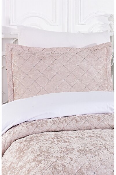 Levanzo Tek Kişilik Kadife Yatak Örtüsü Nayndi Pudra