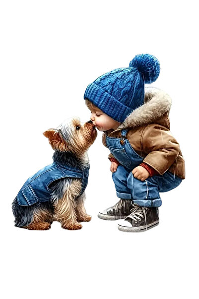 MegaSticker Yorkshire ve sevimli çocuk Sticker Araba, Motorsiklet, Kask, Lapt...