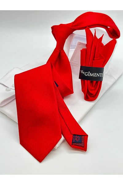 Gutiero Red Self Patterned Classic Handkerchief Tie