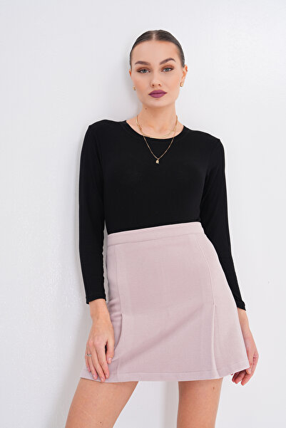 GigiTex Pudra Rengi Kaliteli Kaşe Mini Çan Etek Fit Kalıp Boy 43 Cm 8 Renk 36-42 Beden