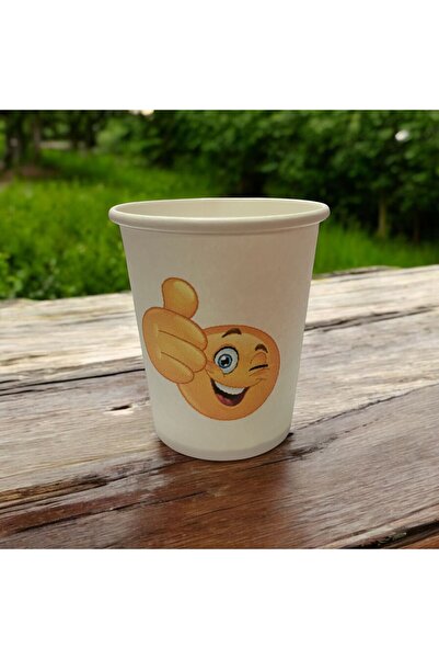 SBS Emojili Gülen Yüz göz kırpan yüz  Tek kullanımlık 7 Oz 50 Adet Karton Bardak