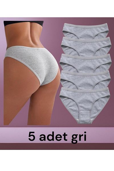 İmpavido Pachet de 5 chiloți bikini cu nervuri gri - bumbac și lycra