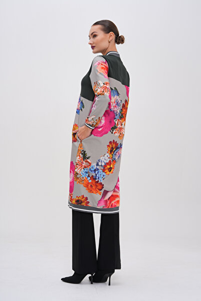 GigiTex Γκρι καπνιστό λουλουδάτο σχέδιο Jacquard-Crepe Αθλητικό καπάκι με κουκούλα 36-42 μεγέθη Διπλή τσέπη Άνετη εφαρμογή